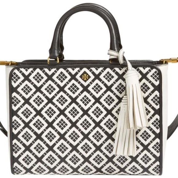 New Authentic TORY BURCH Small Robinson Woven Leather Tote - Picture 1 of 7